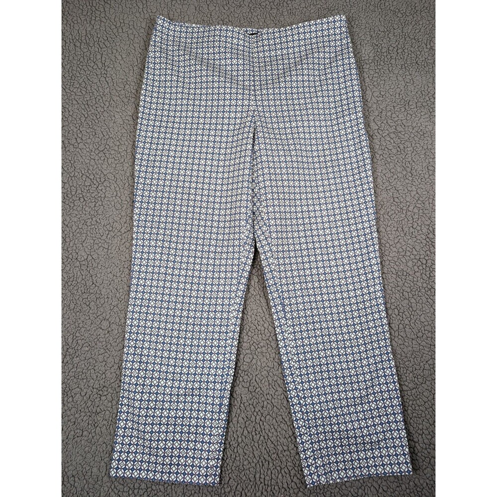 Talbots Pants Heritage Womens 12 Blue & Pink Cropped Ankle Diamond Geometric